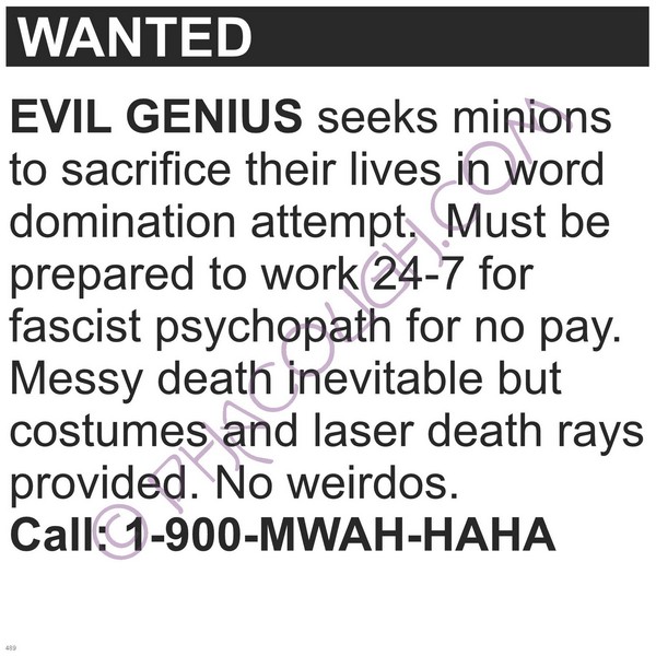 Wanted Evil Genius Seeks