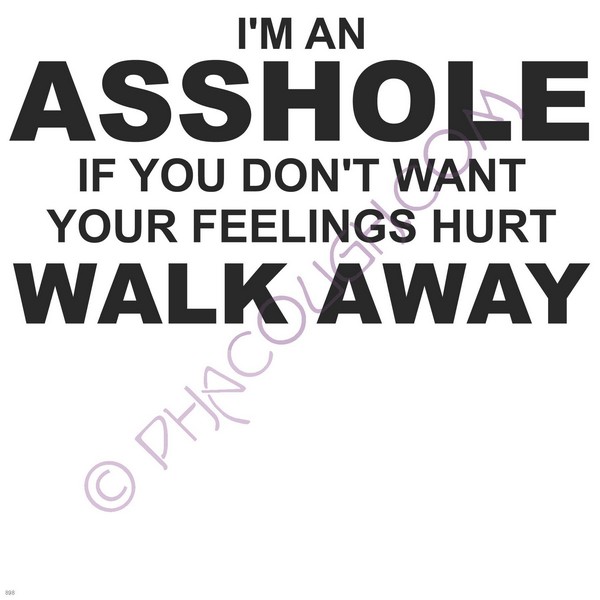 I'm an asshole if you don't want your feelings hurt walk away