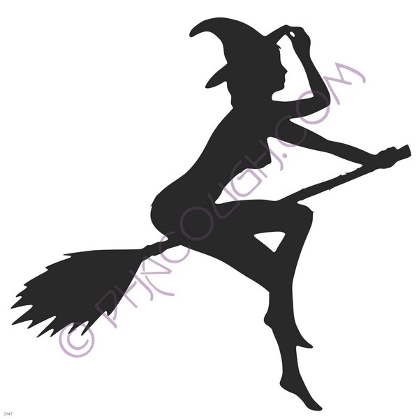 Sexy witch riding broom