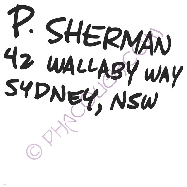 P. Sherman 42 Wallaby Way Sydney, NSW