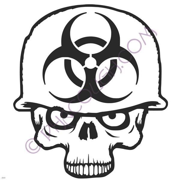 Zombie skull with radioactive logo on head